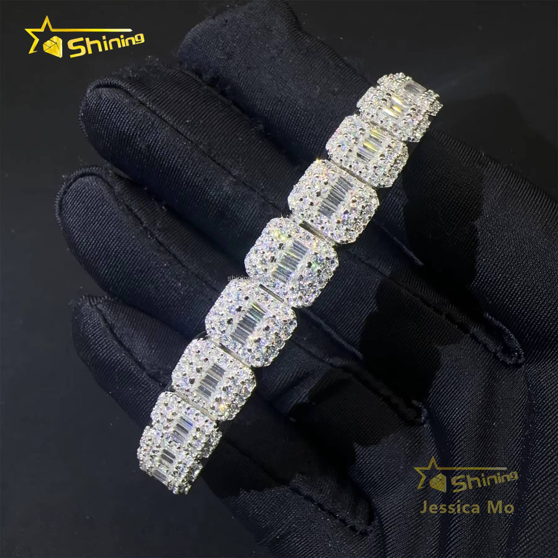 Unique Design Popular S925 Solid Silver10mm Hip Hop Jewelry VVS1 Baguette Moissanite Iced Out GRA Certificate Tennis Bracelet