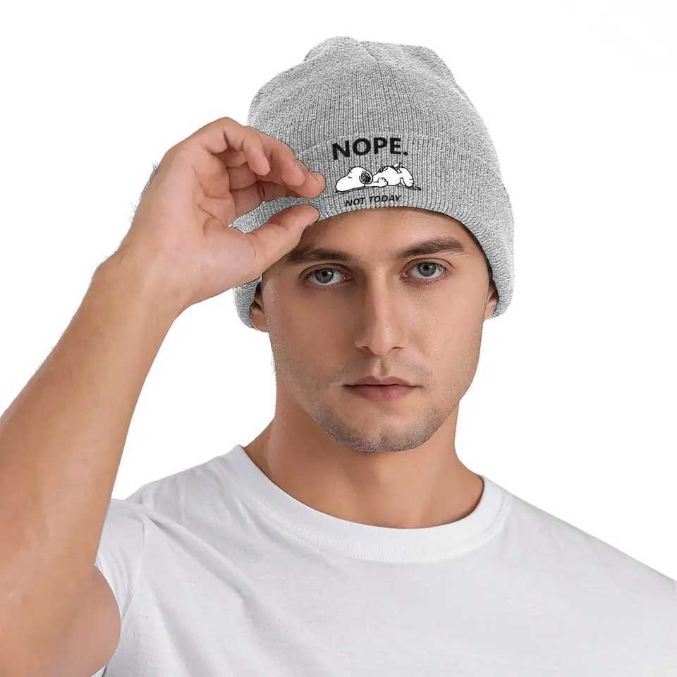 Custom Snoopys Nope Not Today Bonnet Hats Hip Hop Knit Hat For Men Women Winter Warm Skullies Beanies Caps G251119