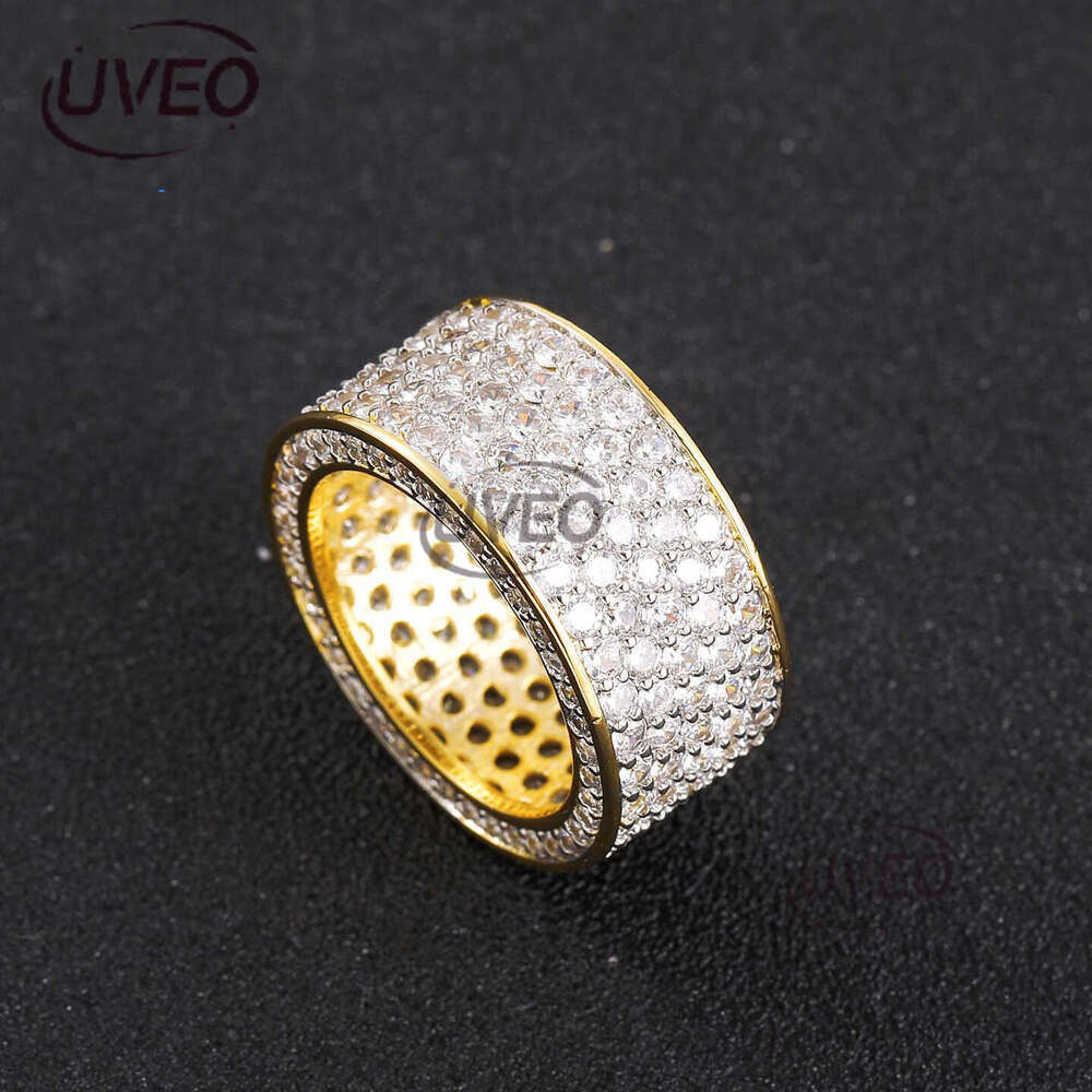 Luxury designer Hip Hop Men and women five row ring, micro-inlaid ice out of VVS Moissanite hip hop ring