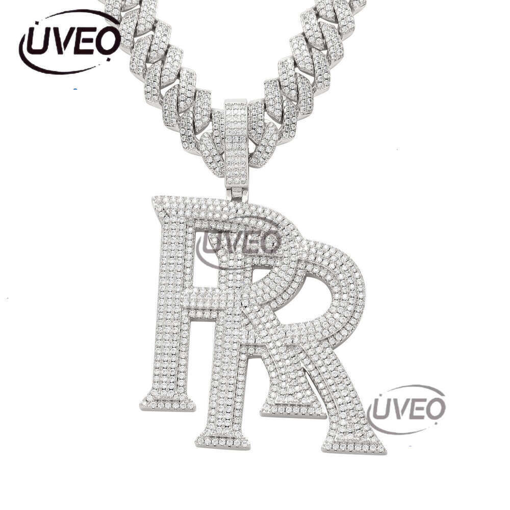 Luxury designer Double R Pendant Sterling Silver Gold Plated Ice out VVS Moissanite Pendant Hip Hop Men Women's Letter Necklace Cuban Chain Free 