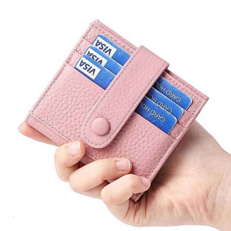 Simple Cow Leather Wallet Short Ladies Card Holder with Buckle Coin Purse Clutch Multi-Card Slot Card Holder Rfid Small WalletT251119