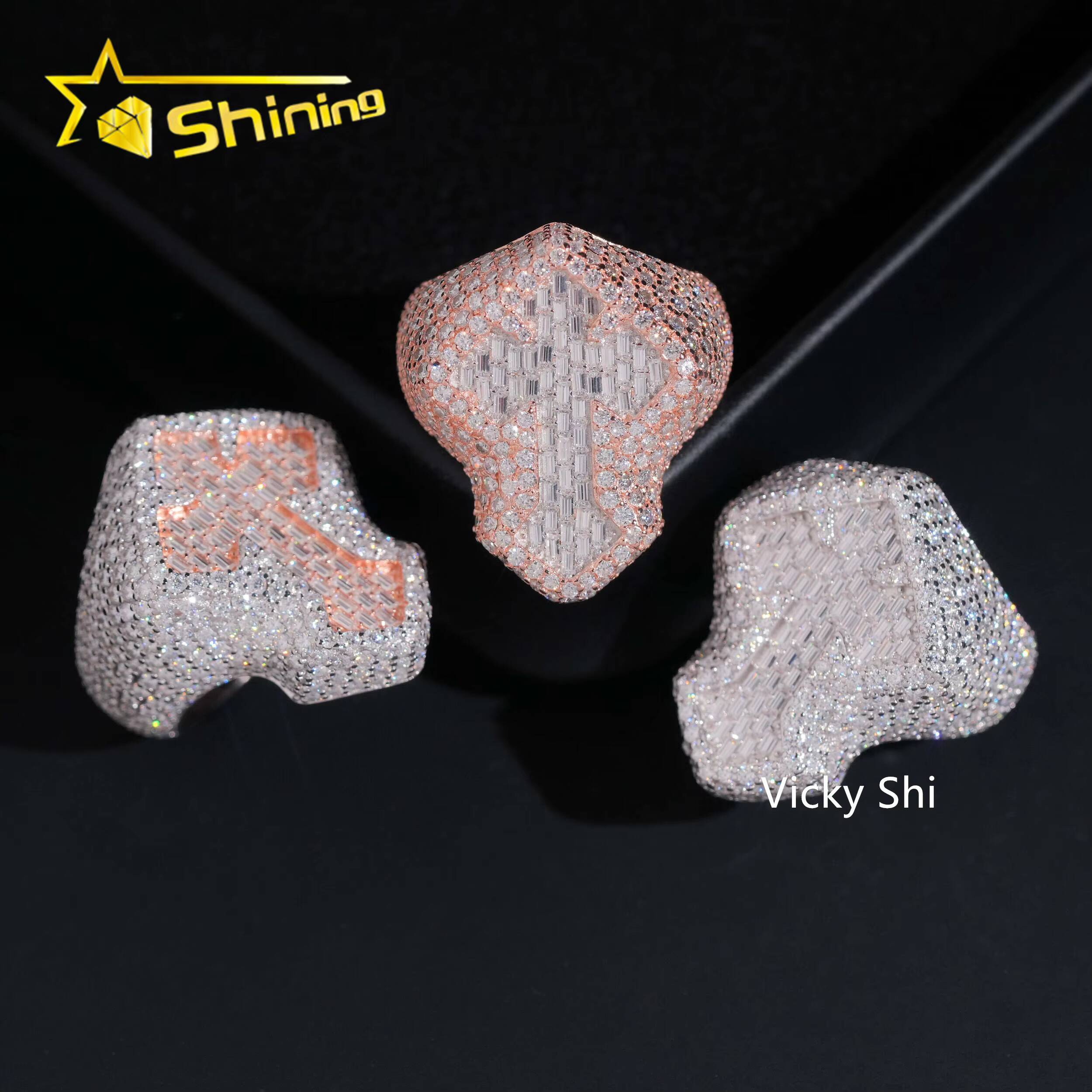 Hot Selling Iced Out Mens Moissanite Ring 925 Sterling Silver Hip Hop Jewelry GRA Certificated D VVS Moissanite Cross Ring