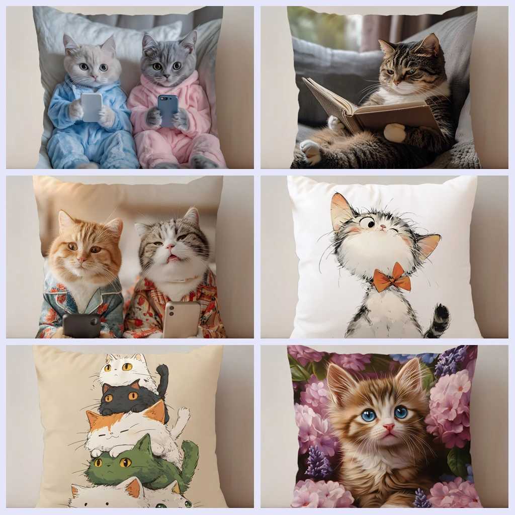 45cm Cute Cat Throw Cover Single Printing Sofa Warm Home Living Room Cushion Cover Sofa Car Decor Cat Lover GiftsM251119