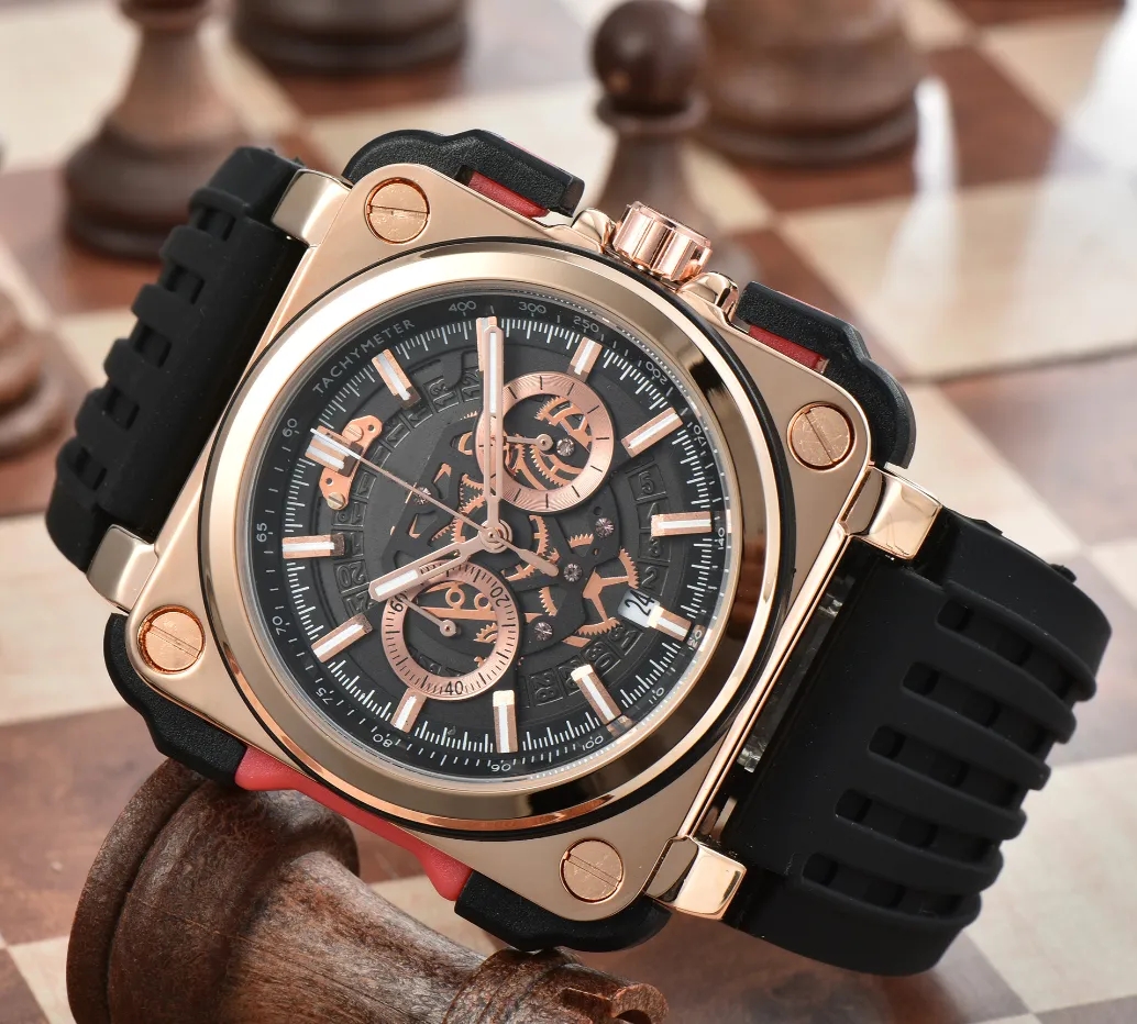 New Tops Mens Luxury Sports Watches Designer Brand Watch Skeleton dial Quartz WristWatches Men Fashion Silicone Strap Military Analog Clock Montre De Luxe