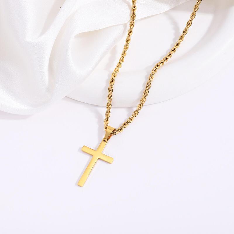 Titanium necklace, stainless steel men's high grade Fried Dough Twists chain, double cross, fashionable, versatile and colorfast pendant