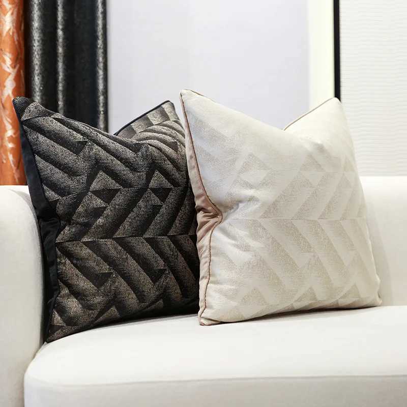Black White Jacquard Luxury Throw Cushion Cover for Sofa Rectangle Linen Decor Cover for Living Room 18x18 20x20 InchM251119