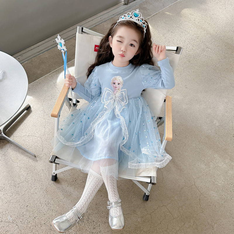 DISNEY Children's designer summer clothes little girl children's dress long-sleeved Elsa princess dress children's Ariel dress cotton m