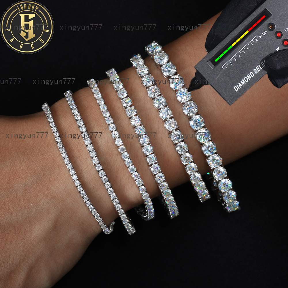 Fine Hip Hop Jewelry White Gold Plated 925 Sterling Silver VVS Moissanite Diamond Iced Out Tennis Chain Bracelet for Men Women