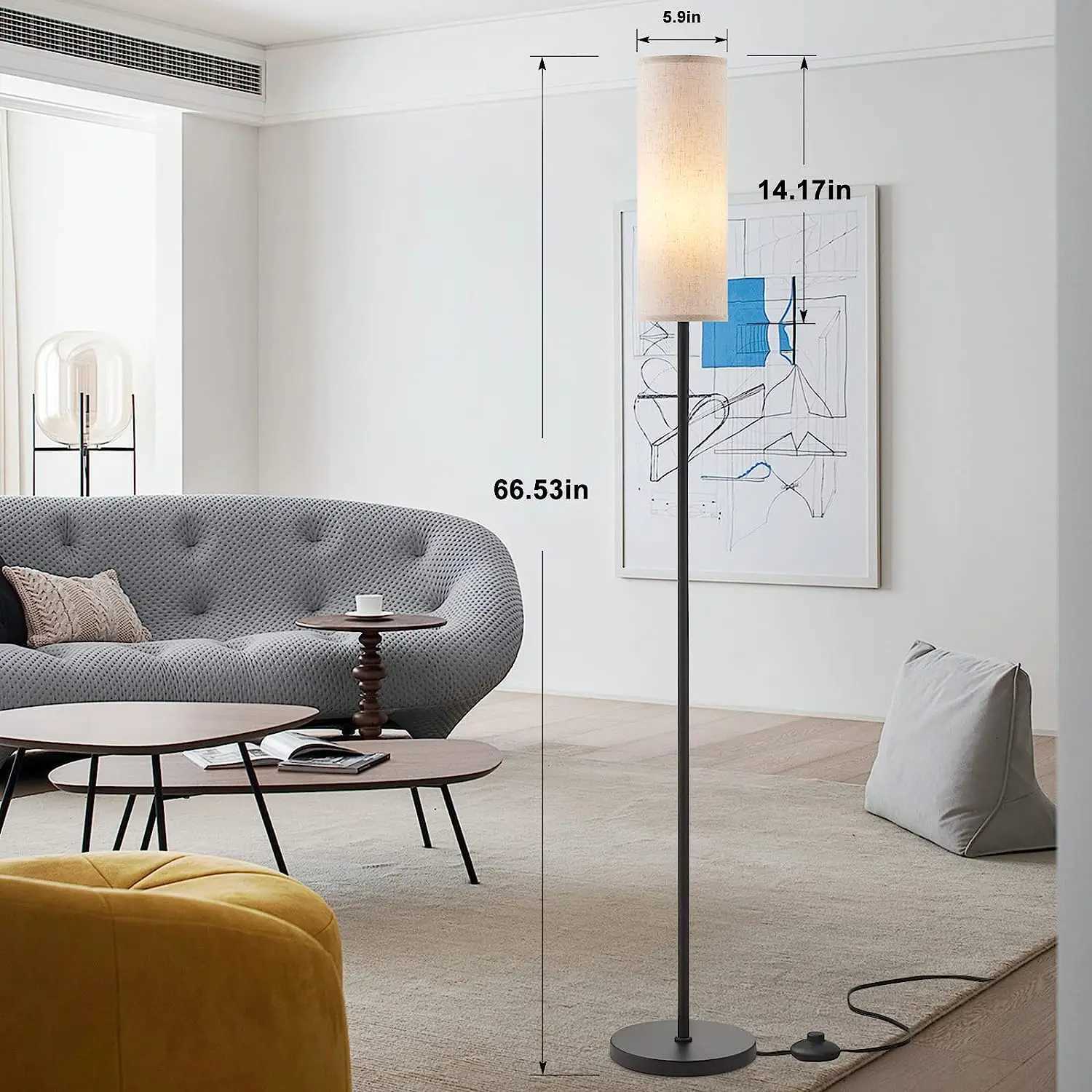 Floor Lamp for Living Room Modern Standing Lamps with Lampshade Lamp with Foot Switch for Living Room Bedroom Kids Room Office M251119