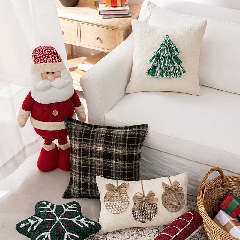 Christmas Cushion Cover Modern Novelty Shape Santa Embroidery Plush Case for Holiday Home Decor Sofa Decorations GiftM251119