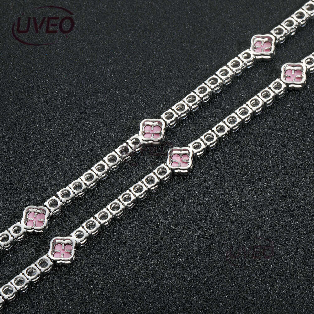 Luxury Hip hop Pink Clover set Ice out VVS Moissanite tennis bracelet Free delivery
