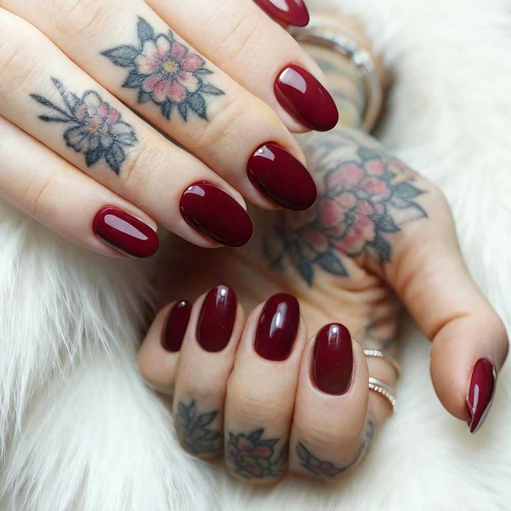 48Pcs Shiny Dark Brown Acrylic False Nails For Woman Oval Short Fake Nails Press Ons DIY Finger Tips Wholesale Manicure ToolT251118T251119