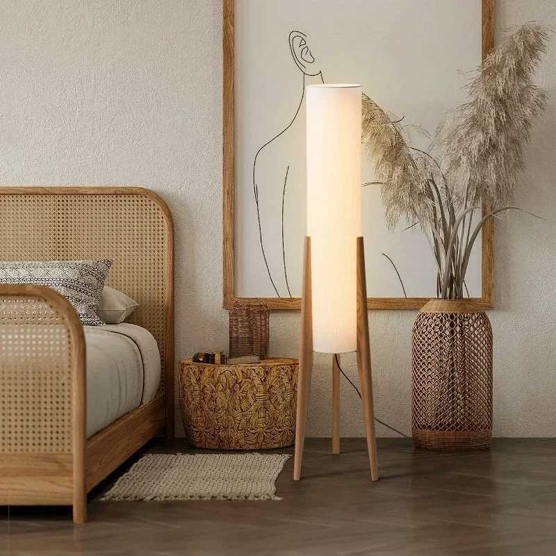 Solid Wood Floor Lamp Nordic Art Simple Modern Lamp Shade Fabri Bedroom Living Room Decor Reading Restaurant Living Room Standin M251119
