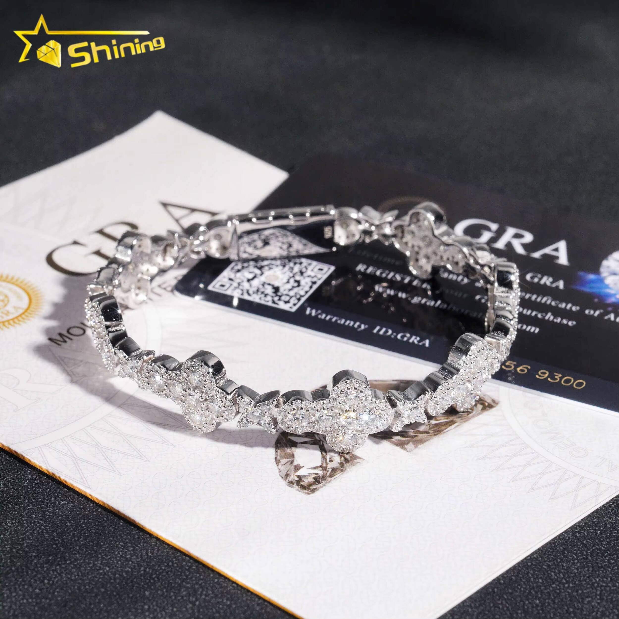 Cross Style 3mm Tennis Bracelet Fashion White Gold 925 Sterling Silver VVS Moissanite Diamond Iced Out Star Cross Link Bracelet