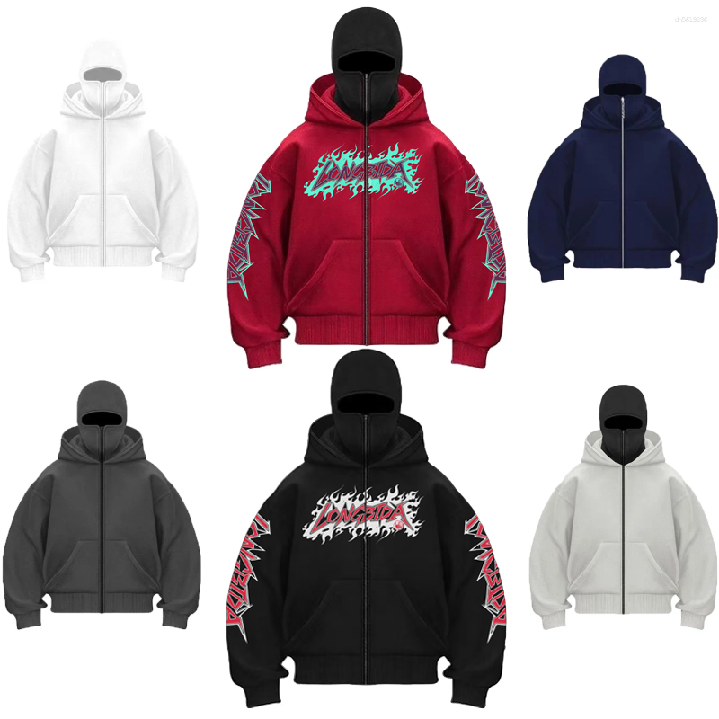 Designer Men's Hoodies Men Hip Hop Double Hat Balaclava Hoodie Windproof Zipper Face Mask Sweatshirt Streetwear Trend Autumn Fashion Hooded Jacket S-3XL