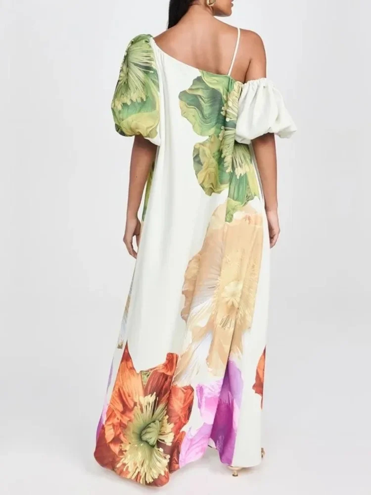 UOOZEE Womens Fashion Elegant Printed Evening Dress Loose One Shoulder Hline Holiday Bohemian 250418