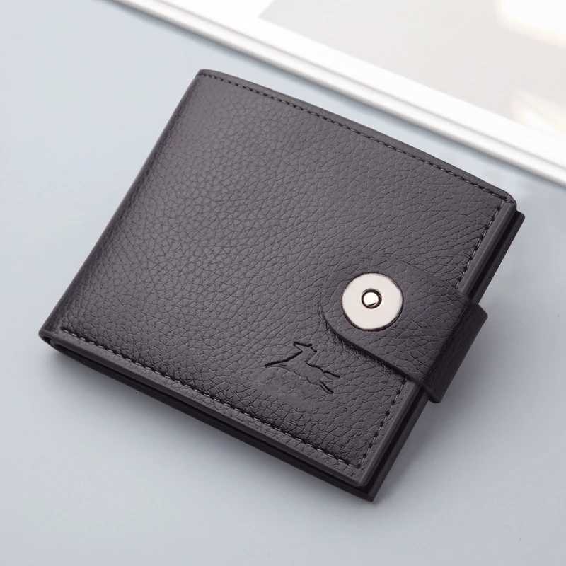 Mens Short Wallet with Hasp - PU Leather Card Holder Magnetic Closure Slim Purse Natural Leather LookT251119