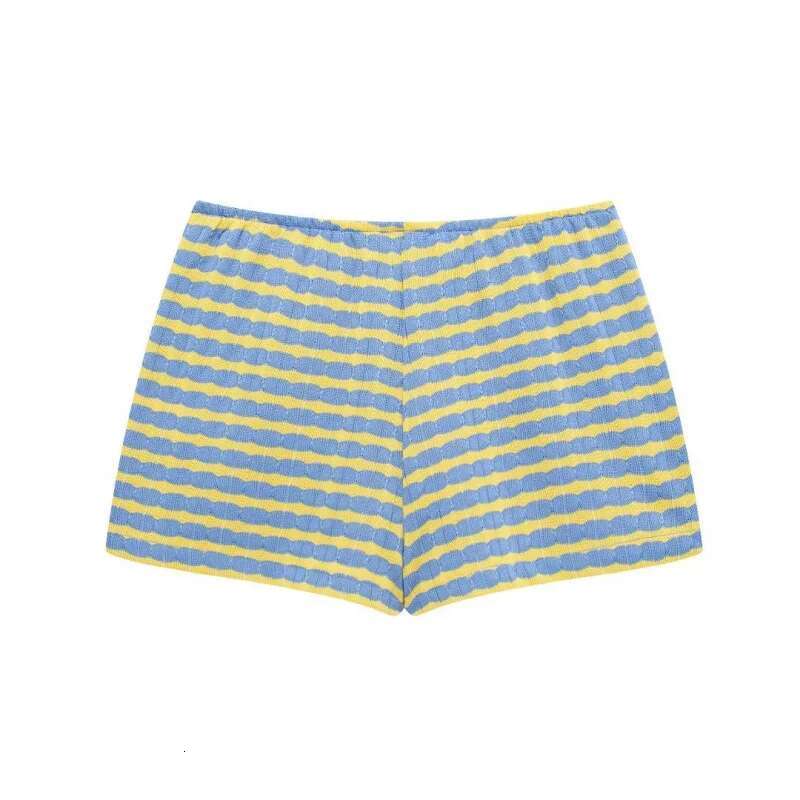 Summer Designer Women's Clothing Blue and Yellow Stripe Print HighQuality Durable Casual Fashion TwoPiece Set
