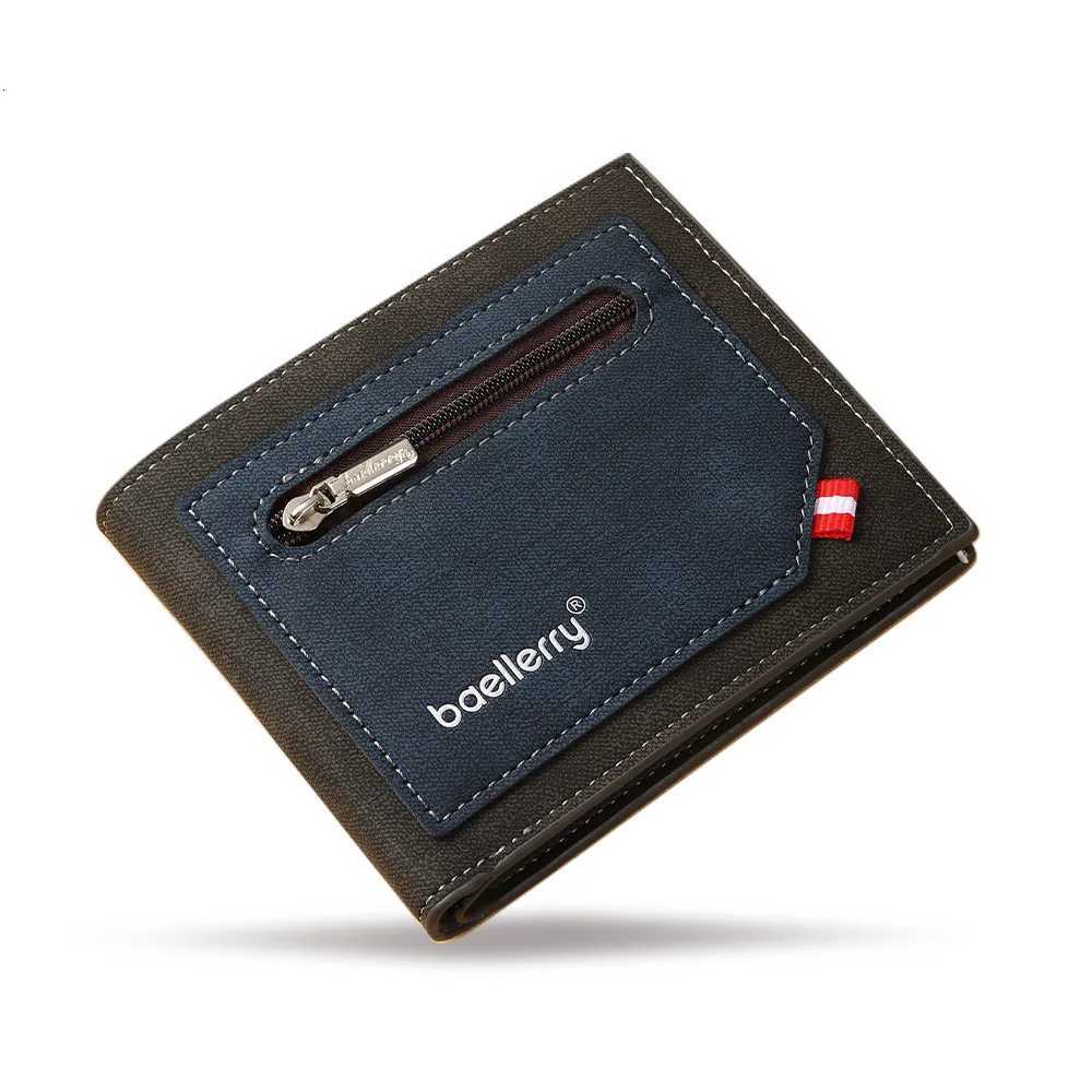 New Mens Short Wallet Business Contrast Open Multi-card Slot Ticket Holder Simple Zipper PU Leather WalletT251119