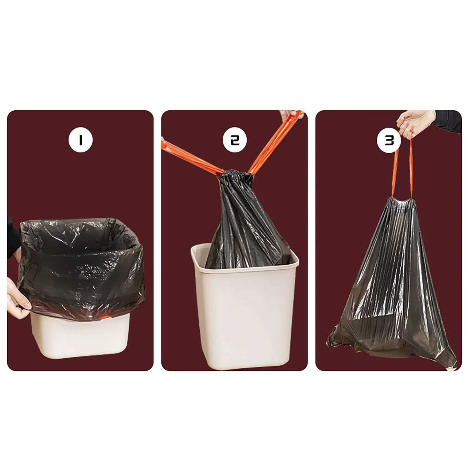 3-Roll Drawstring Garbage Bag Thickened No Dirty Hands Automatic Closing Garbage Bag Portable Plastic Bag Household Kitchen C251119