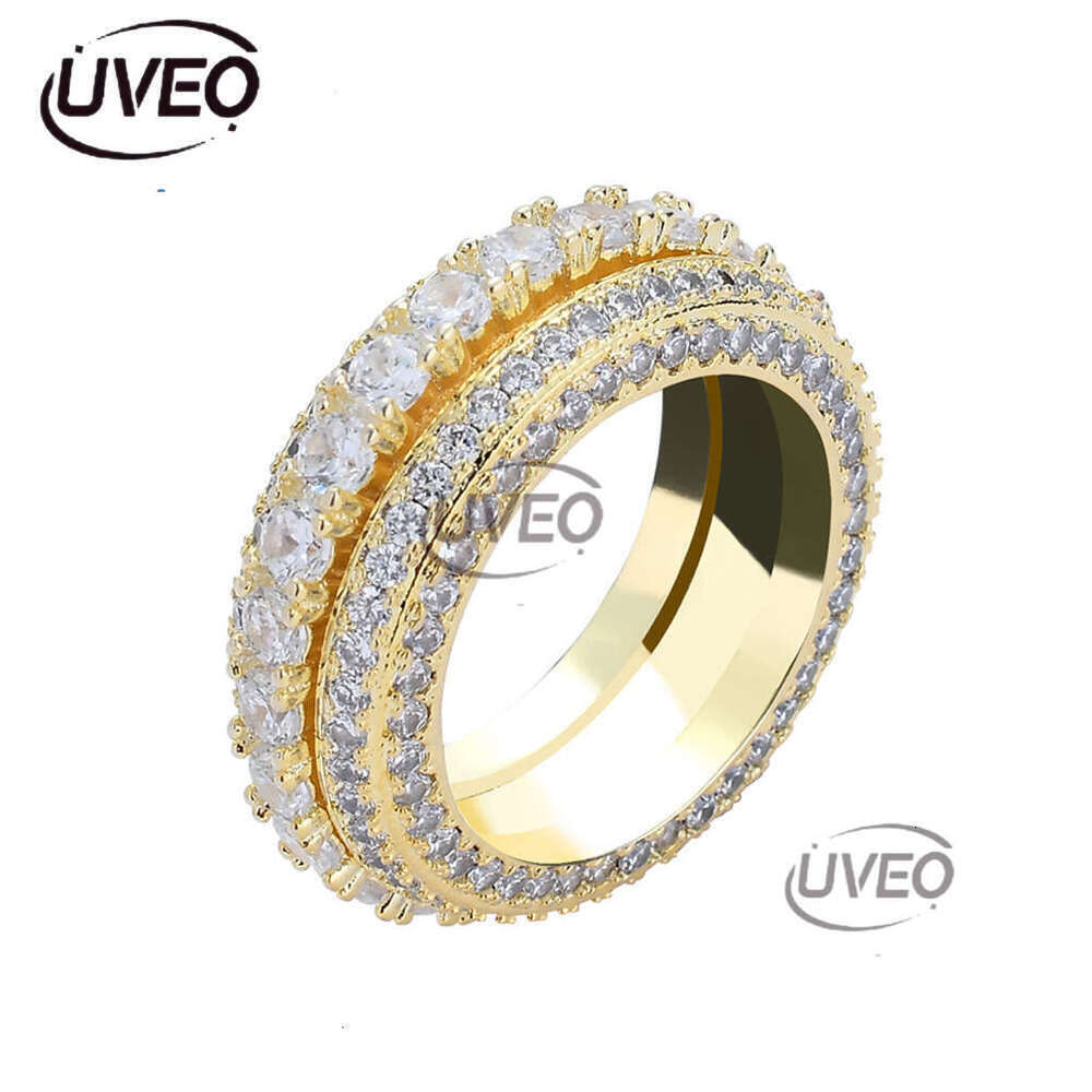 Luxury designer five rows of ice out VVS Moissanite rings for men and women Spinning Hip Hop rings with free shipping