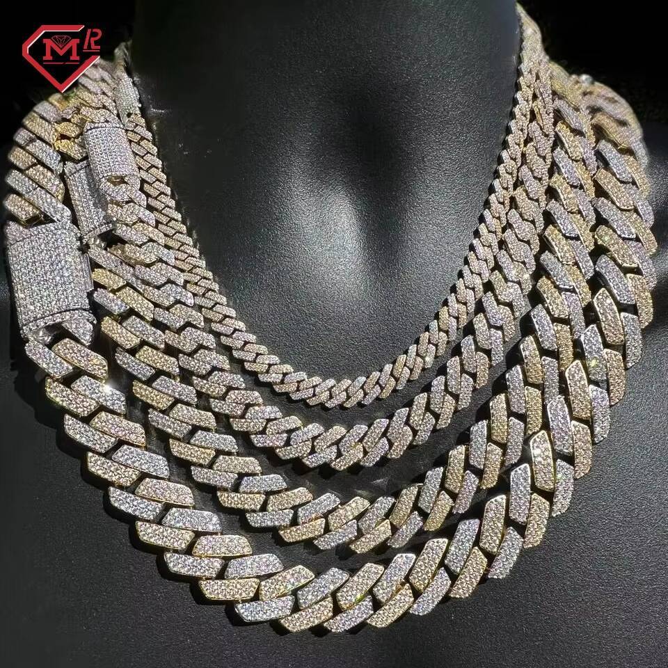 Hiphop Cuban Chain Solid 925 Silver Gold /White Gold Plated Custom Vvs Moissanite Cuban Link Chain