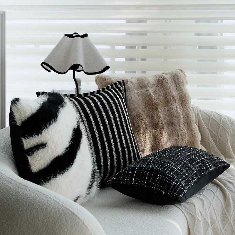 30x50/45x45cm Modern Black White Throw Cover Light Luxury Retro Waist Cushion Cover Living Room Sofa Fluffy caseM251119