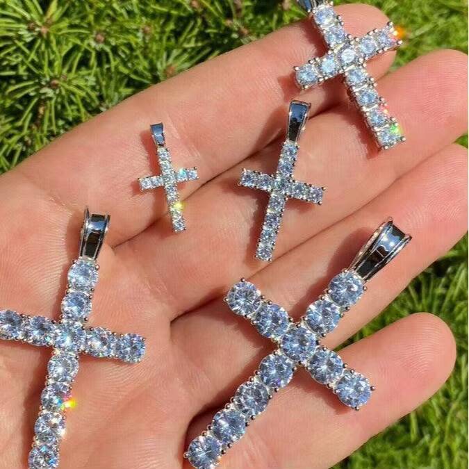 Passed Diamond Tester Moissanite Cross Pendant Hiphop 925 Sterling Silver Iced Cross Custom Moissanite Pendant