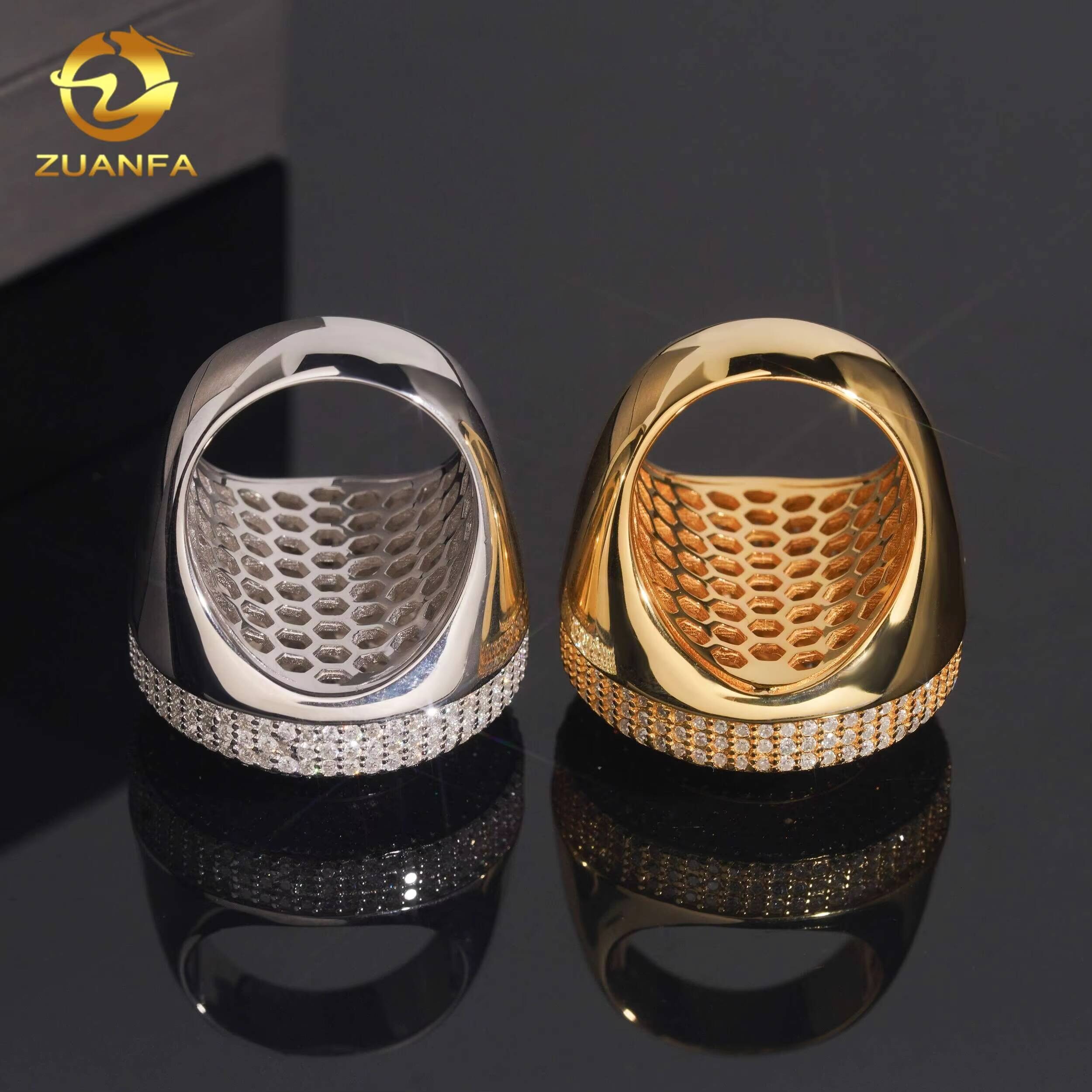 Ready to Ship Hip Hop Jewelry Iced Out Men Round Shape 925 Sterling Silver Moissanite Rings