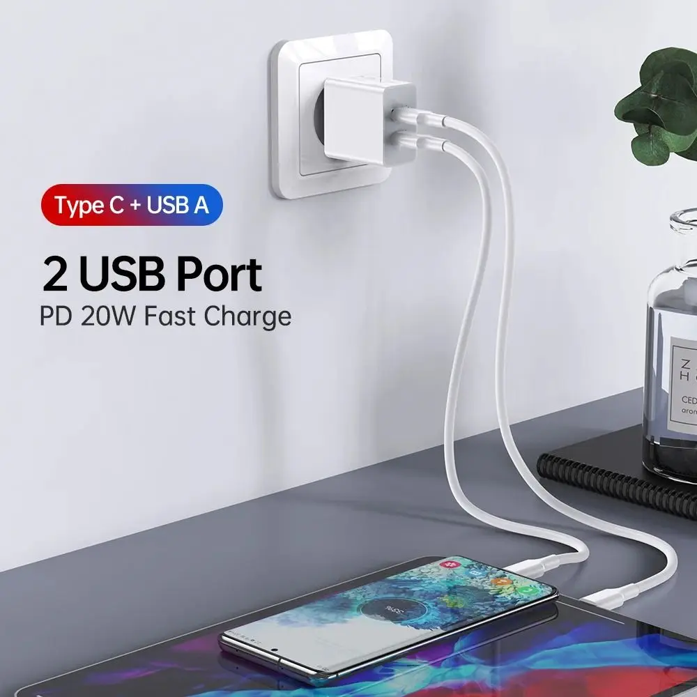 PD 20W Dual Port Charger Fast Charging White USB Charger High Performance
