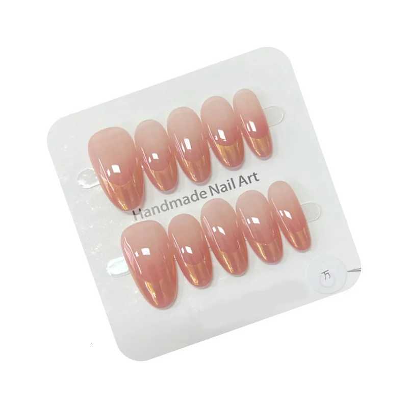 10Pcs Almond Handmade Press On Nails Full Cover Gradient Aurora Design French False Nails Artificial Manicure False NailsT251118T251119
