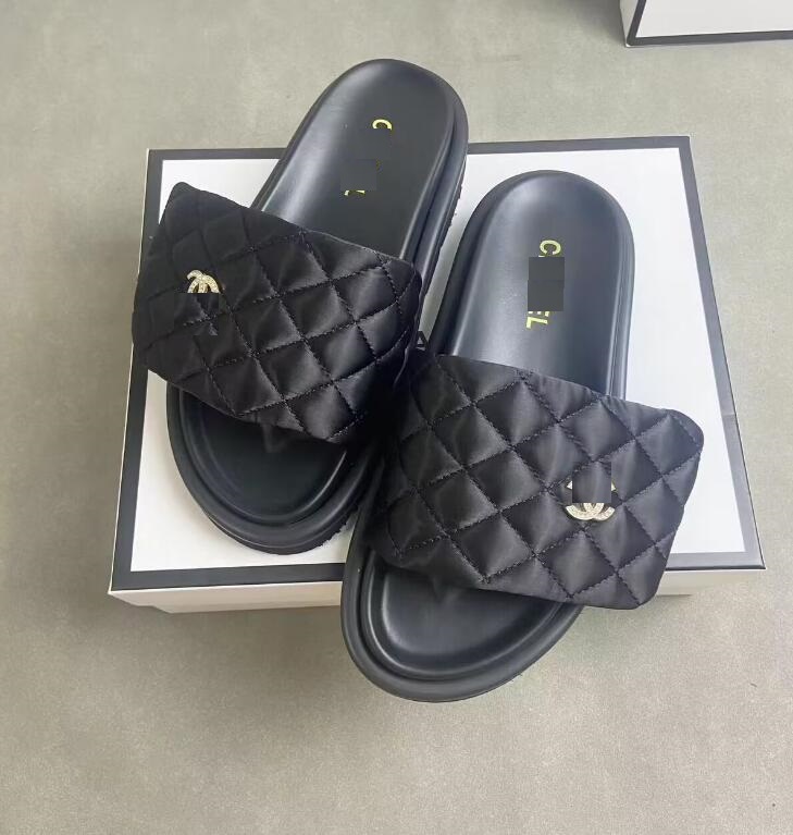 designer sandals platform slides women Platform slippers shoes bottom fur flip flops summer casual beach slip on sandal real leather top quality size 36-42 C63