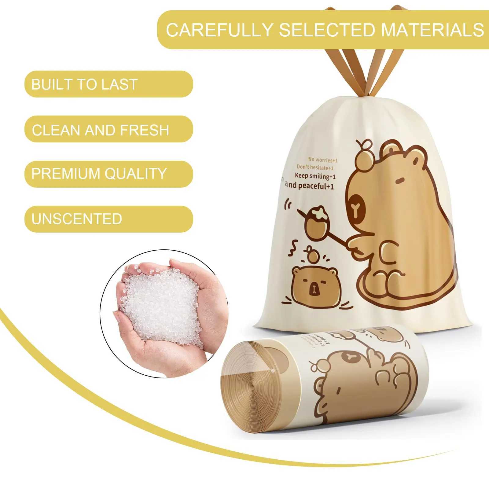 4 Gallon Capybara Trash Pouch Leak-proof Disposable Cleaning Waste Bag Thickened Strong Load-bearing Drawstring Garbage Bag C251119