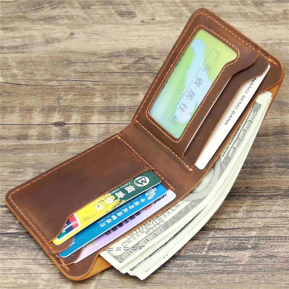 Personalized Engraved Name Genuine Leather Mens Wallet Customized Retro Male Slim Card Holder Case with RFID ProtectionT251119