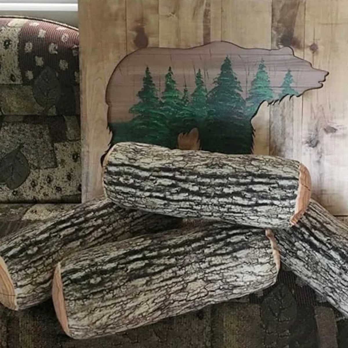 Decorative Round Throw Comfortable Cute Wood Log Cushion for HomeCouch Sofa Bedroom Living Room DecorM251119