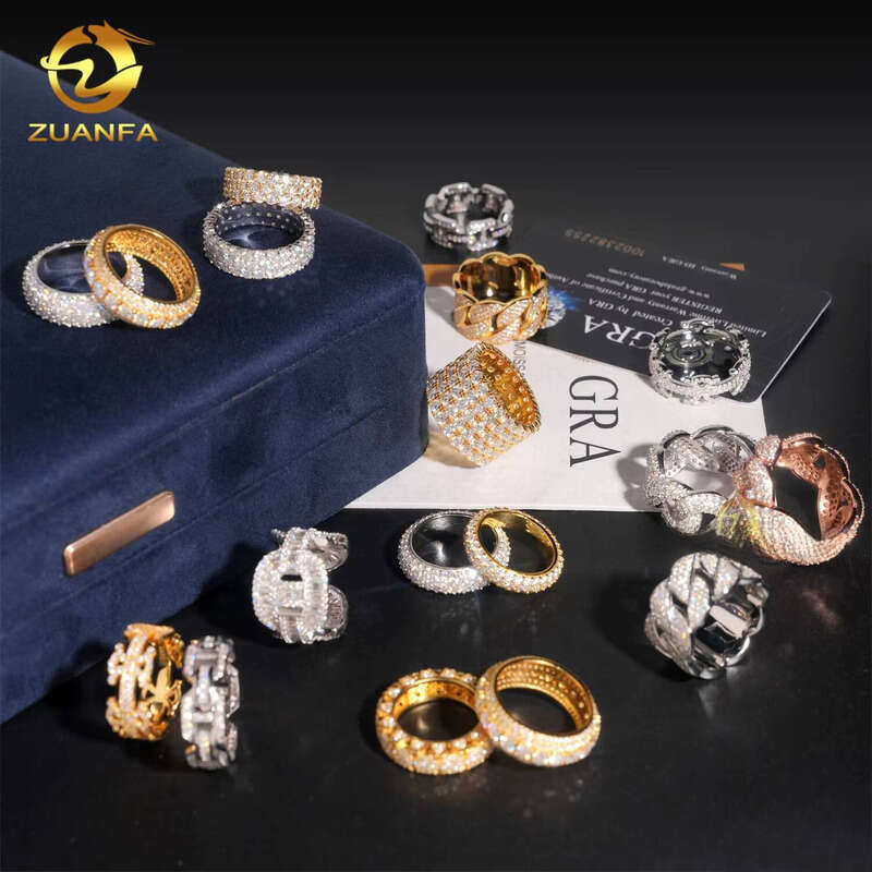Affordable Ready-to-Ship GRA Gold Silicon Stone Men's Ice Out Jewelry Infinity Ring