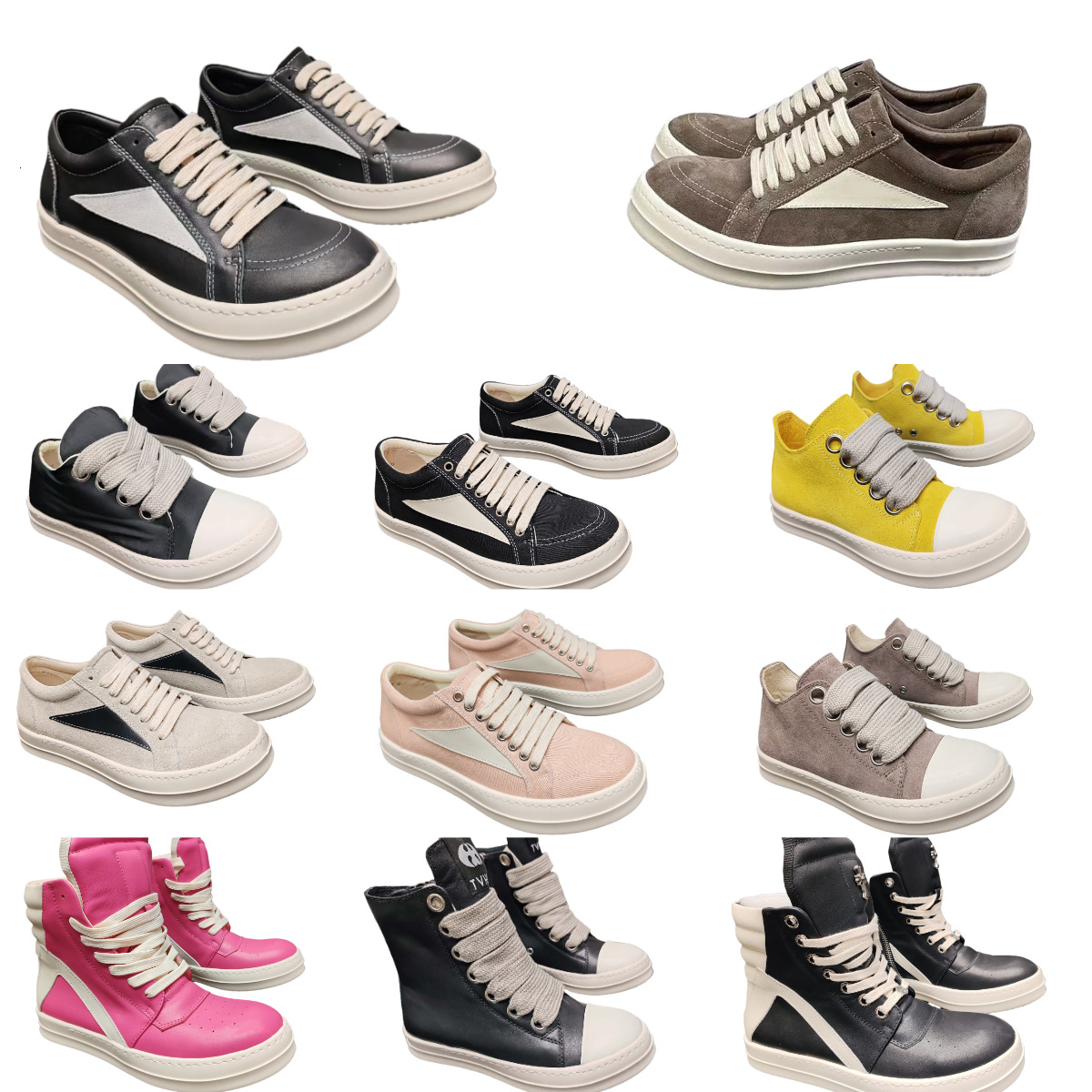 Designer Ro Owenes Black White Casual Shoes Men Women VINTAGE Mesh Leather Outdoor High Low Boots RUNWAY JUMBOLACE Canvas RO Fashion Show Luxury Brand Sneakers S8