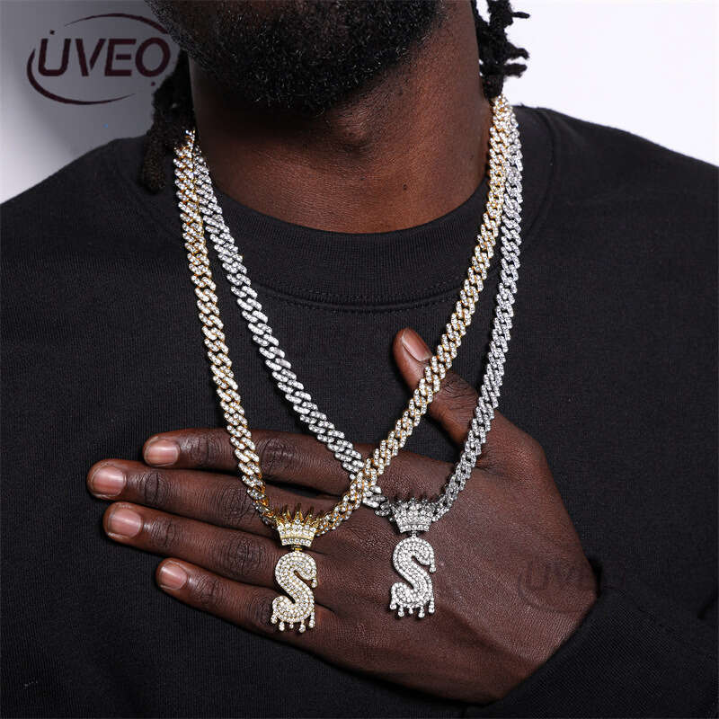 Street 26 Letters Ice out VVS Moissanite Pendant Hip Hop Personalized Dia set Cuban Chain couple Rapper jewelry Free delivery