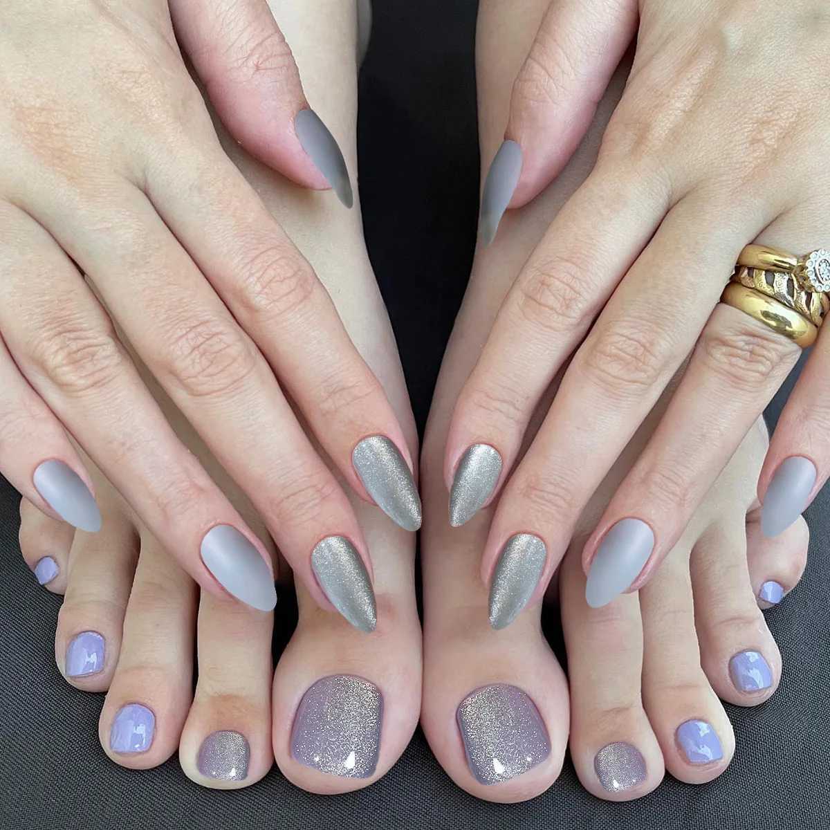 48Pcs Hand Foot manicure combo Series Artificial False Nails Toenails Fashion Solid Color French Wearable Finished Fake NailsT251118T251119