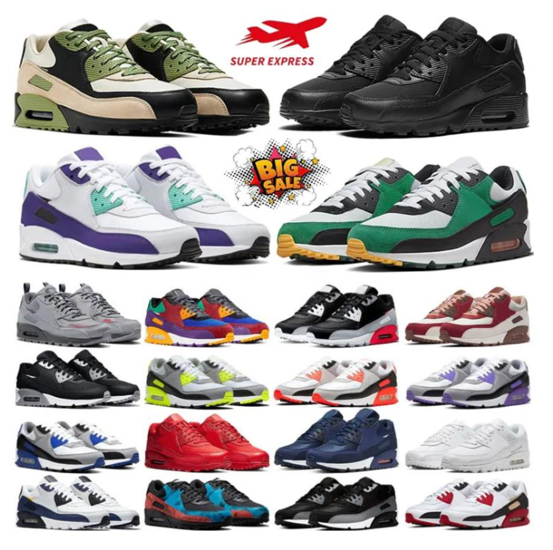 Classic 90 Men Women Running Shoes Triple Black Mesh Leather White Yellow Grey Moss Green Volt Obsidain Sneakers size 36-46