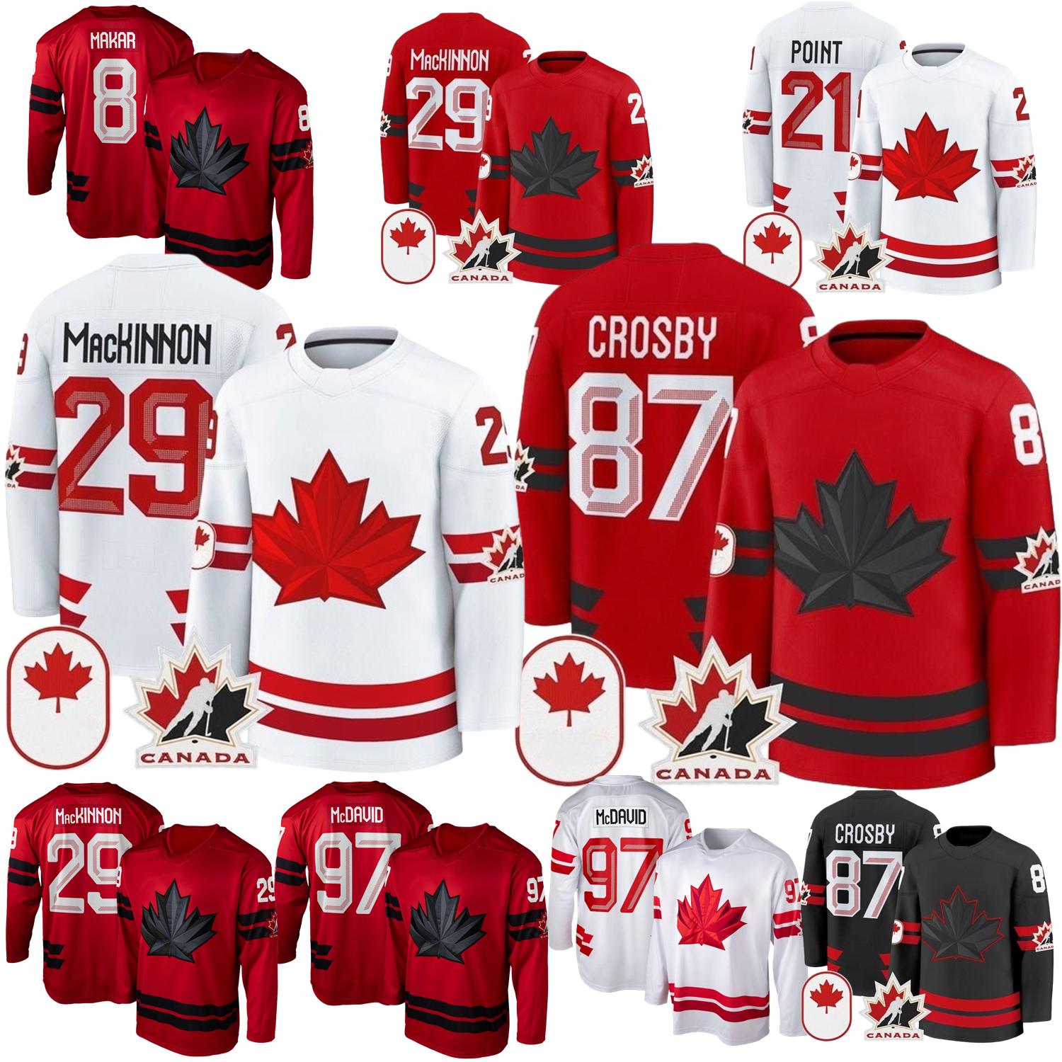 2026 Canada Team Hockey Jersey ConnorS McDavid Sidney Crosby Nathan MacKinnon Cale Makar Brad Marchand Brayden Point Binnington Konecny Toews Sanheim Bennett Kid