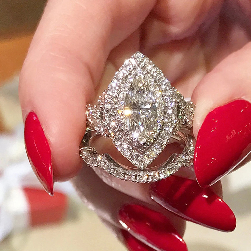 Sterg Sier Marquise Cut White Topaz CZ Eternity Wedding Band Ring for Women - Bohemian, Celtic, Asian & East Indian Styles