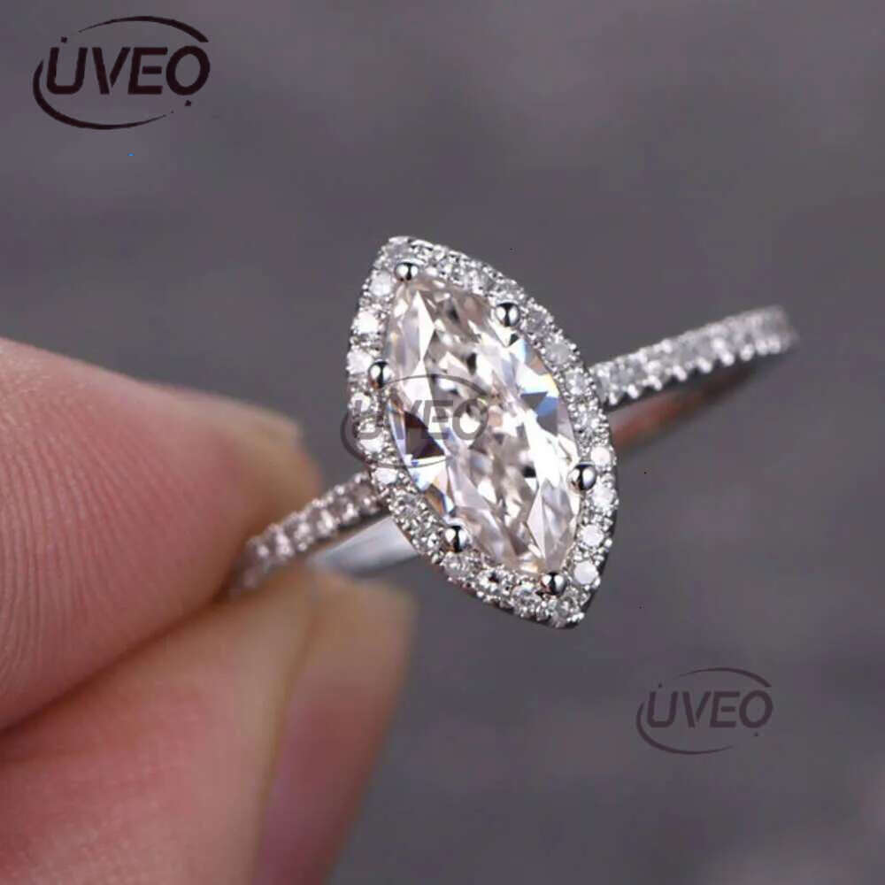 Jewelry 1ct Marquise Shaped Moissanite Dia Engagement Solid 14K White Gold Promise Ring For Bridal