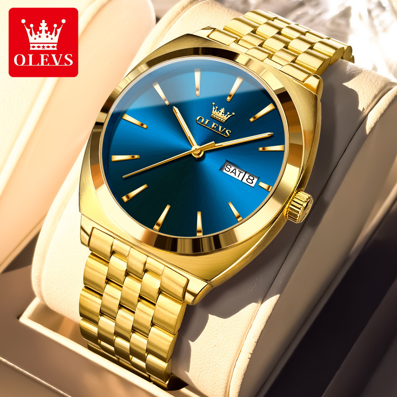 OLEVS Brand Watches Men Designer Men's Watch Barrel-shaped Double Calendar Simple Style Mechanical Watch Luminous Waterproof Men's Watch Fre
