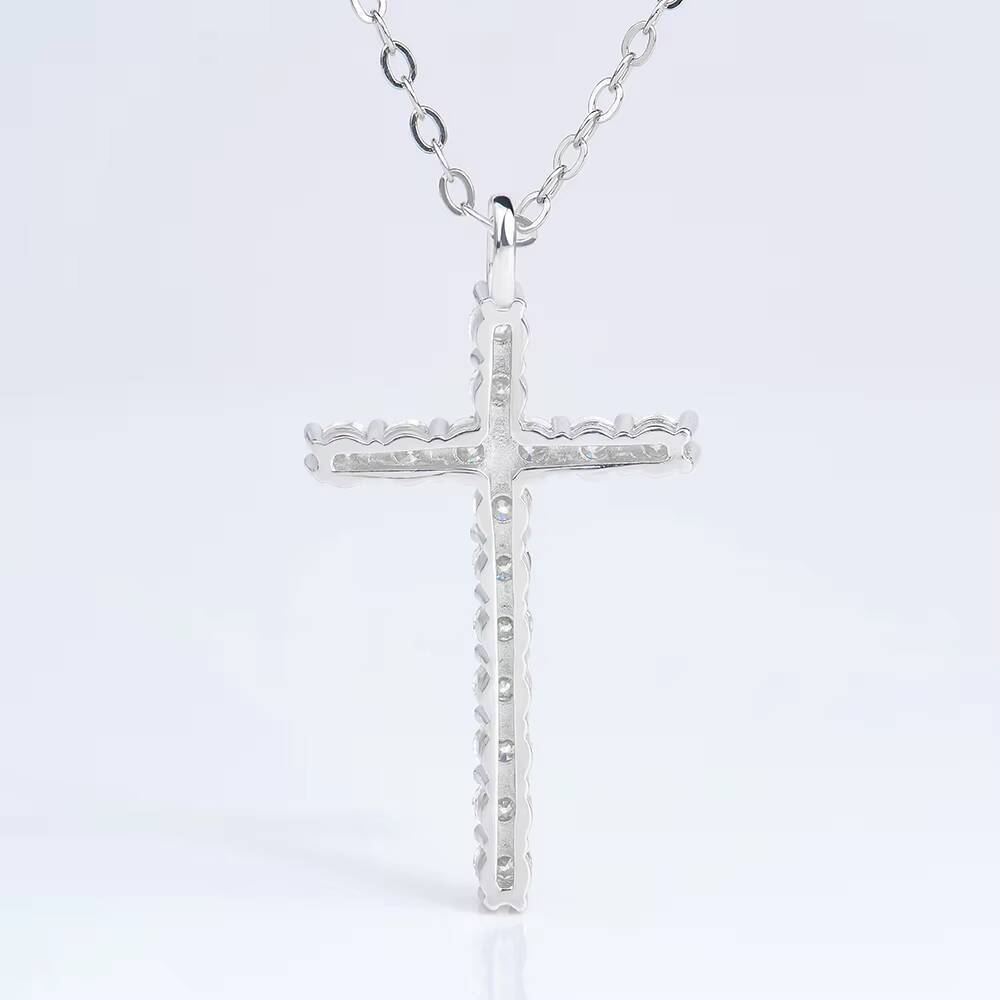 925 Sterling Silver Moissanite Cross Pendant White Gold Plated Color with VVS White Moissanite Diamond Jewelry Necklace