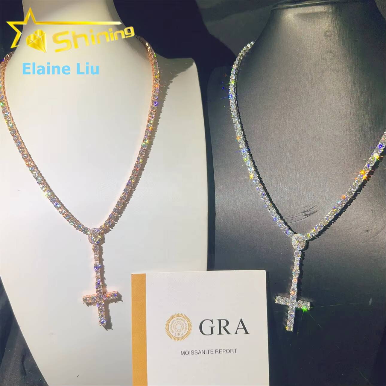 Hip Hop Jewelry Fashion 5mm D Color Vvs Moissanite Diamond Tennis Bracelet Silver 925 Tennis Chain Necklace