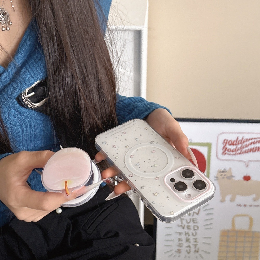 Colorful Star Magnetic Phone Case Compatible with iPhone 17/16/15 Pro Cartoon Stand Shockproof Protective Case iPhone 14/13
