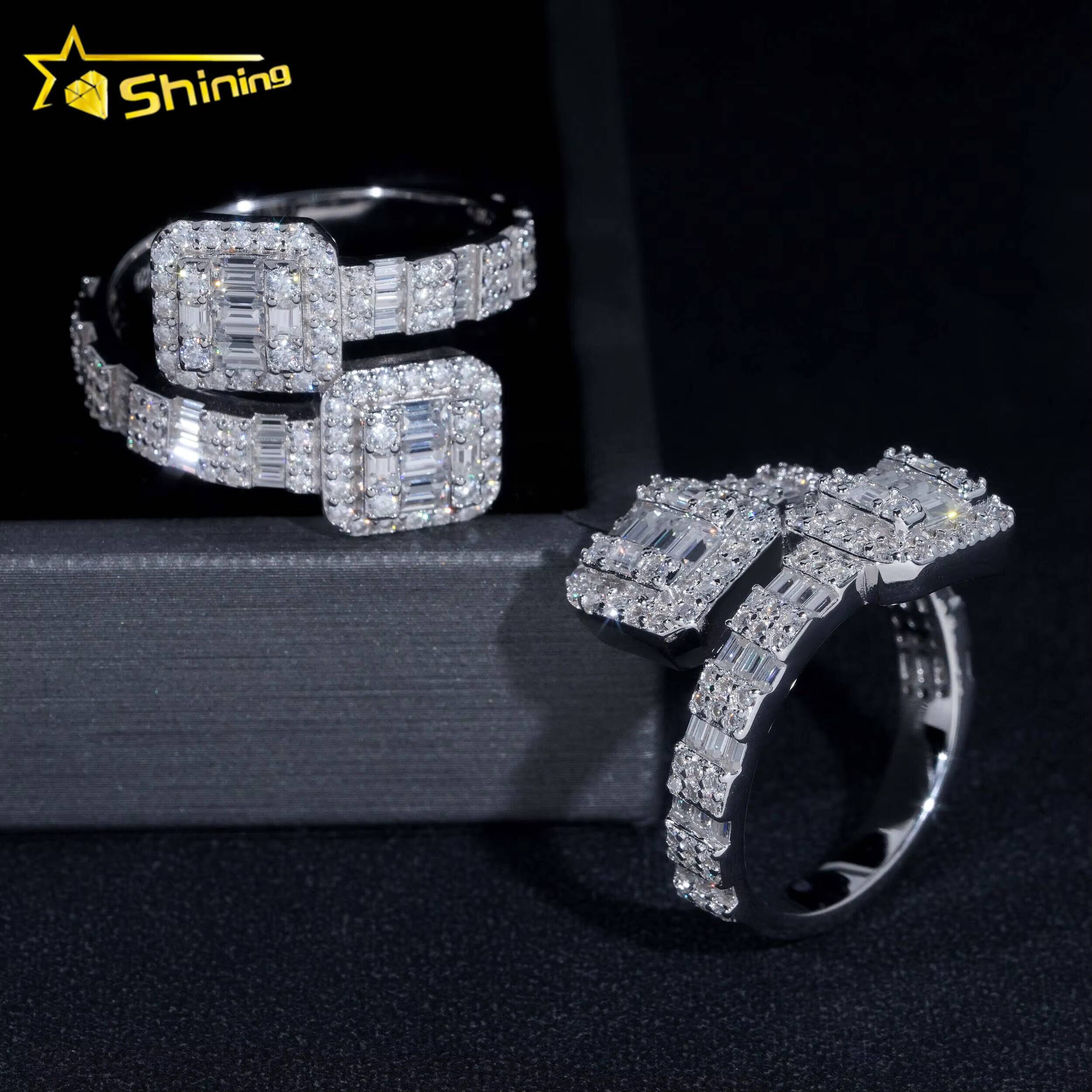 Stocks Wholesale Gold Plated Men Style Classic 925 Silver Ring Hip Hop Jewelry Style Baguette VVS Diamond Moissanite Mens Ring