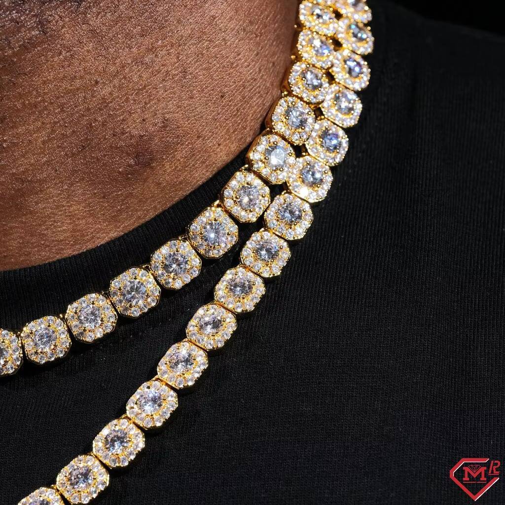 Hiphop Tennis Chain Round Diamond Gold Plated 6mm 10mm 925 Sterling Silver Necklace Vvs Moissanite Tennis Chain