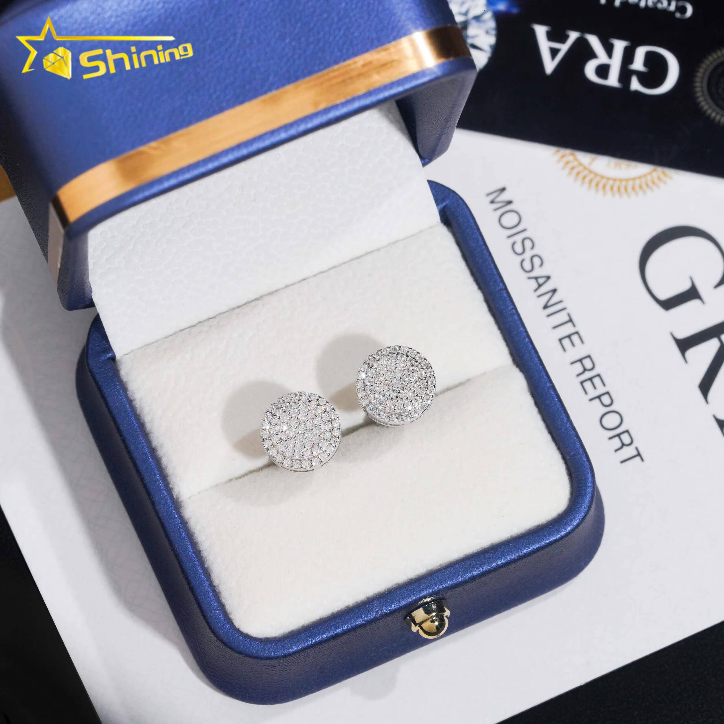 Ready to Ship Pass Diamond Tester Hip Hop Jewelry 925 Sterling Silver Gold Plated VVS Moissanite Stud Earrings Rapper Jewelry